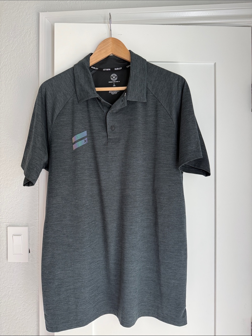 Hurley Dark Charcoal Heather Polo Shirt t-shirt with Subtle Iridescent Logo